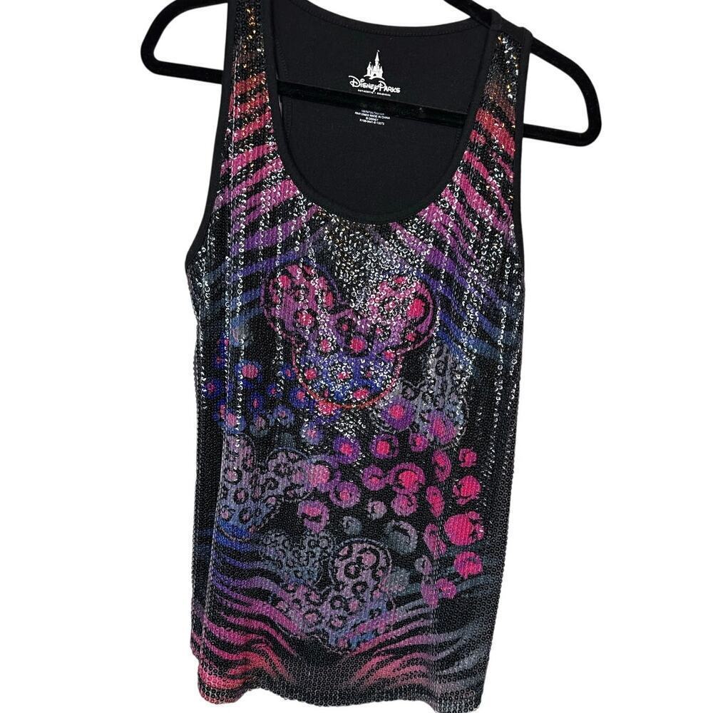 Disney Parks Sequin Tank Top Mickey Mouse Animal Print Pink Purple Size Large